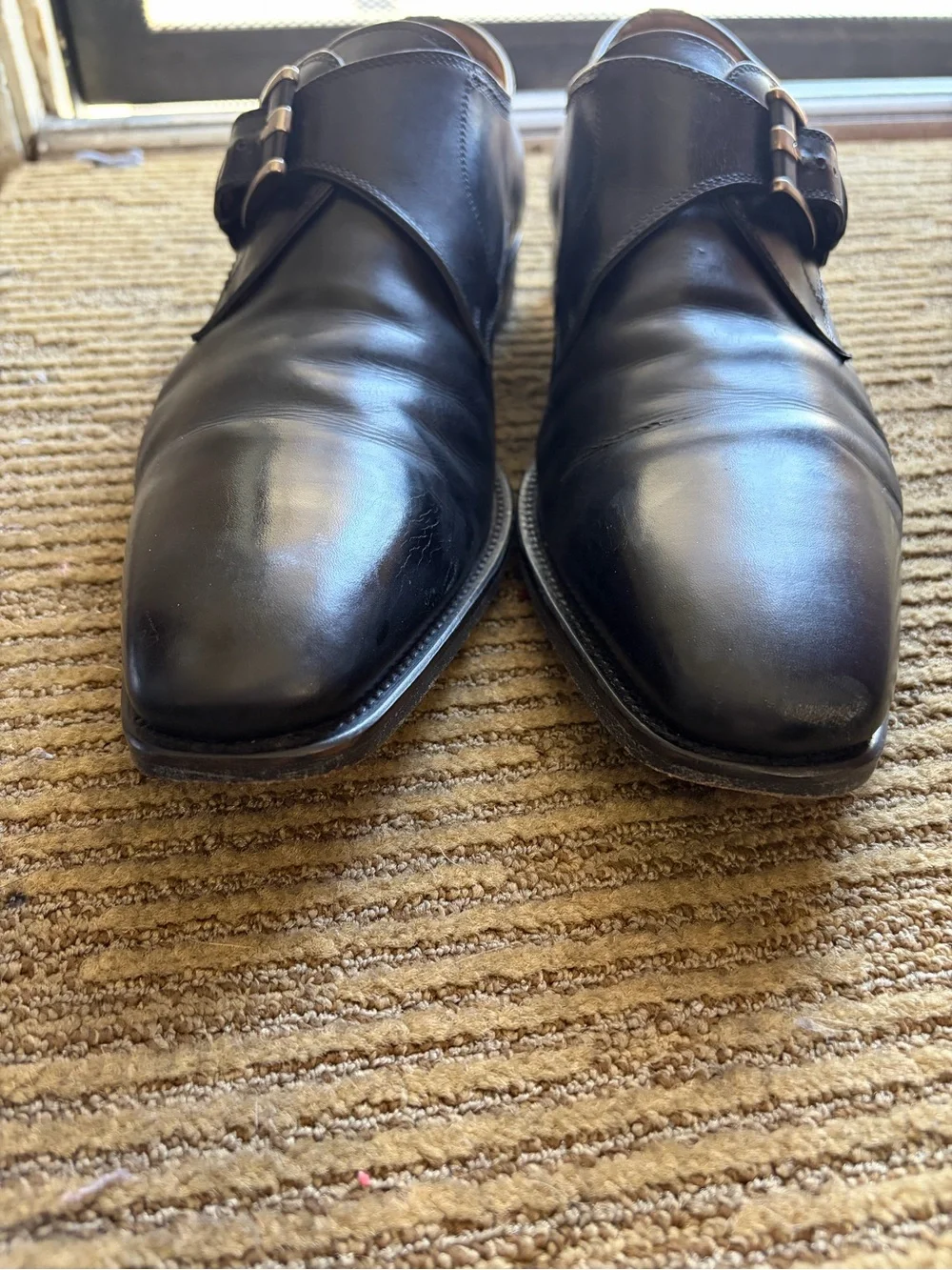 Men's Magnanni Black Leather Monk Strap Dress Shoes